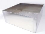 Stainless steel cooling tray for food preparation.