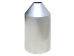 Stainless steel mixing cylinder with tapered end.